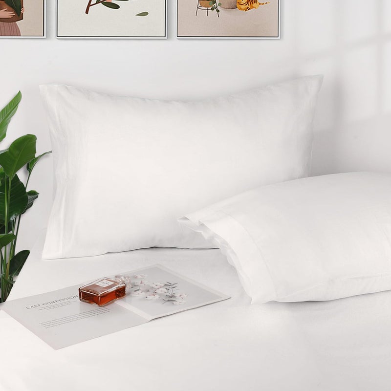 Lirex 2 Pack Pillow Cases,100% Cotton Breathable Pillowcases,20"X 26" Standard Size,White - Image 5